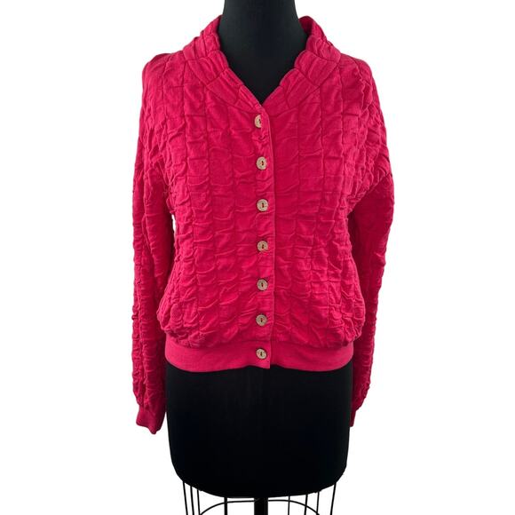FP Beach Pink Cardigan Sweater Cotton Stretch Button Front Cropped Size Small S - Picture 1 of 9